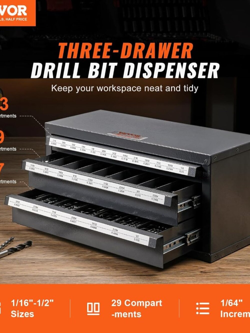 Drill Bit Dispenser Cabinet, Three-Drawer Drill Bit Dispenser, Drill Bit Organiz - Picture 4 of 8